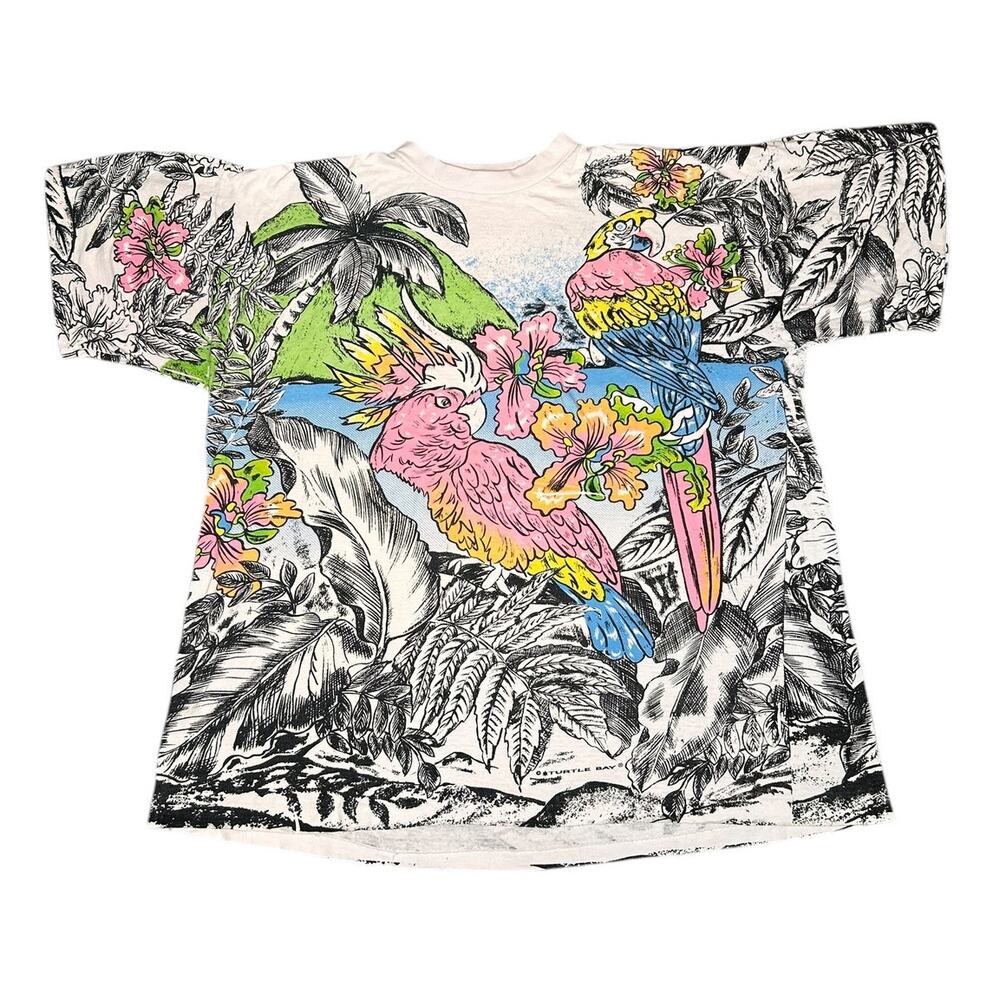 Vintage 90s Tropical Safari Jungle Parrots AOP Single Stitch T-Shirt